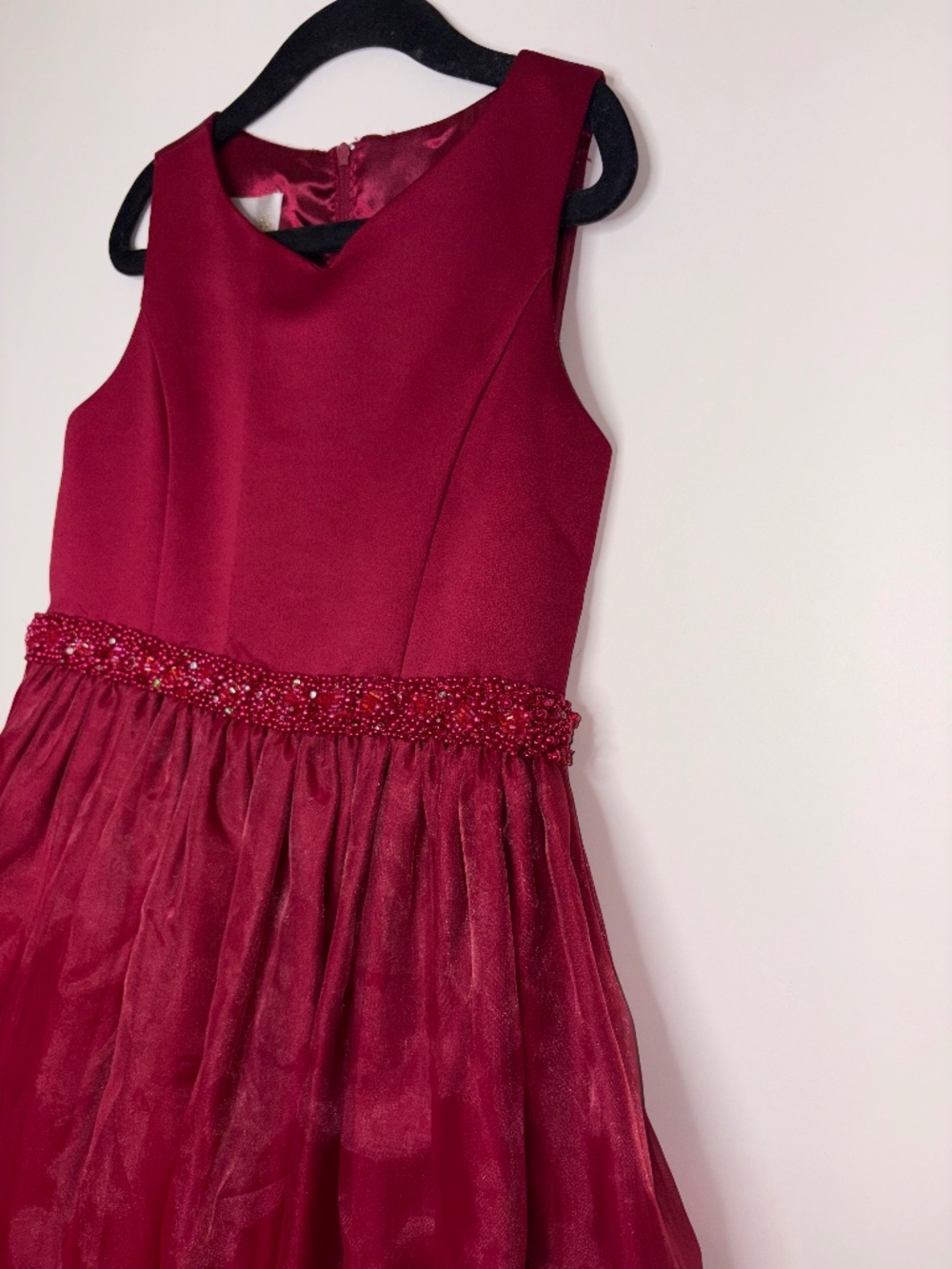 Cinderella Girls Formal Dress Size 7 Burgundy Beaded Waist Organza Full Length